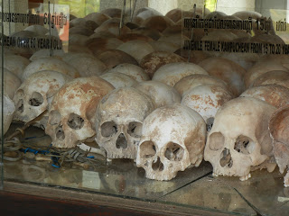 Some of the skulls found in the mass graves at the Killing Fields of Phnom Penh
