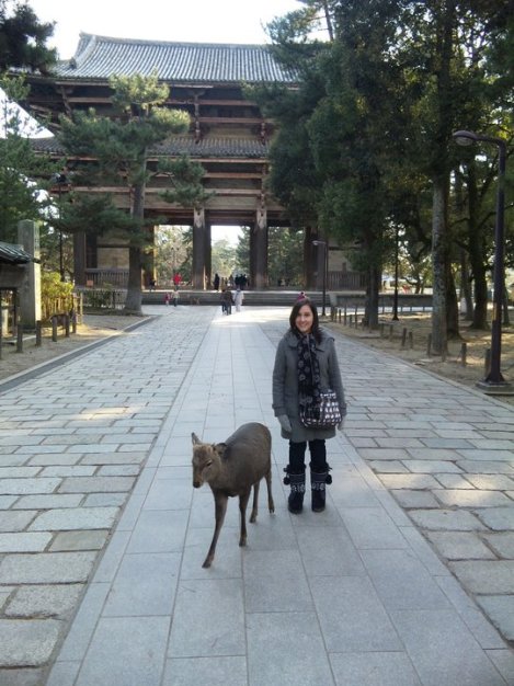 Sarah with a deer in Nara
