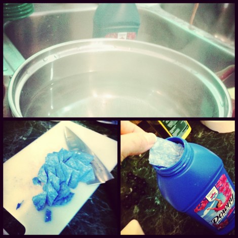 Here is a collage of the laundry detergent making process