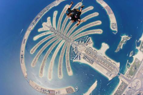 Skydiving in Dubai (a 45 minute plane ride from Doha) over The Palm.
