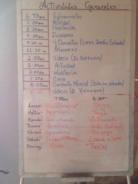 Schedule for my first day at the Hacienda