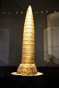 I've never seen anything like this conical golden hat at the New Museum