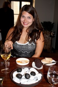 Potatoes rolled in charcoal and dipped into a prosciutto cream sauce- so good!